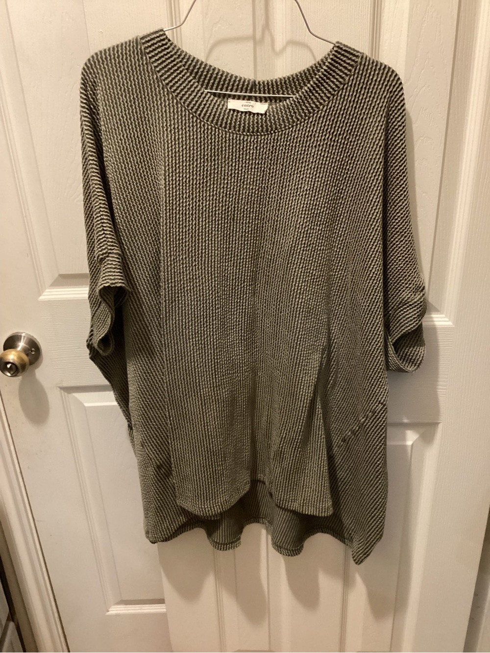 entro Olive Green Textured Crewneck Sweater Top